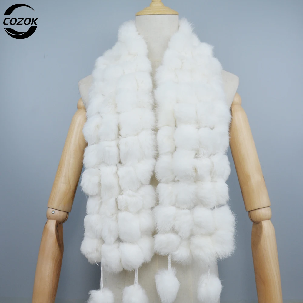 

2023 Winter Women Genuine Fur Scarf Real Rex Rabbit fur Balls Scarves Russian Cute Female Fashion Warm Fur Scarf Colourful