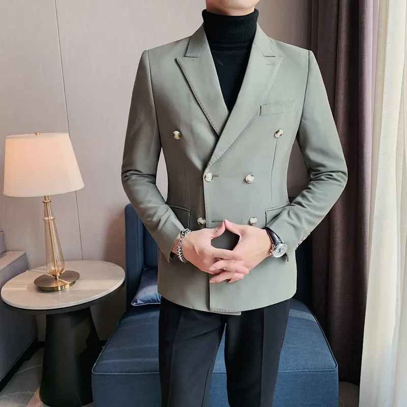 

Solid Color Double Breasted Business Casual Blazers Conference Jacket Men's Slim Fit Autumn Winter Banquet Wedding Dress/ Tuxedo