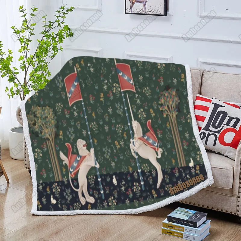 

Custom Blanket Unicorns And Lions Printed Blankets For Beds Summer Blankets Medieval Style Throw Blanket Sofa Soft Cover Blanket