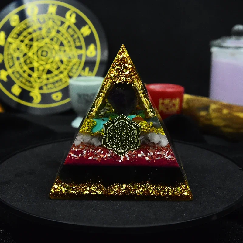Large 10cm Handmade Orgonite Pyramid Natural Crystals And Stones Spiritual Healing Energy Converter Orgone Pyramid Home Decor