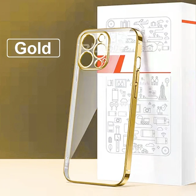 Luxury Plating Transparent Soft Silicone Case for iPhone 13 11 12 Pro Max Mini XR X XS Shockproof Clear Cover Camera Protect Gold