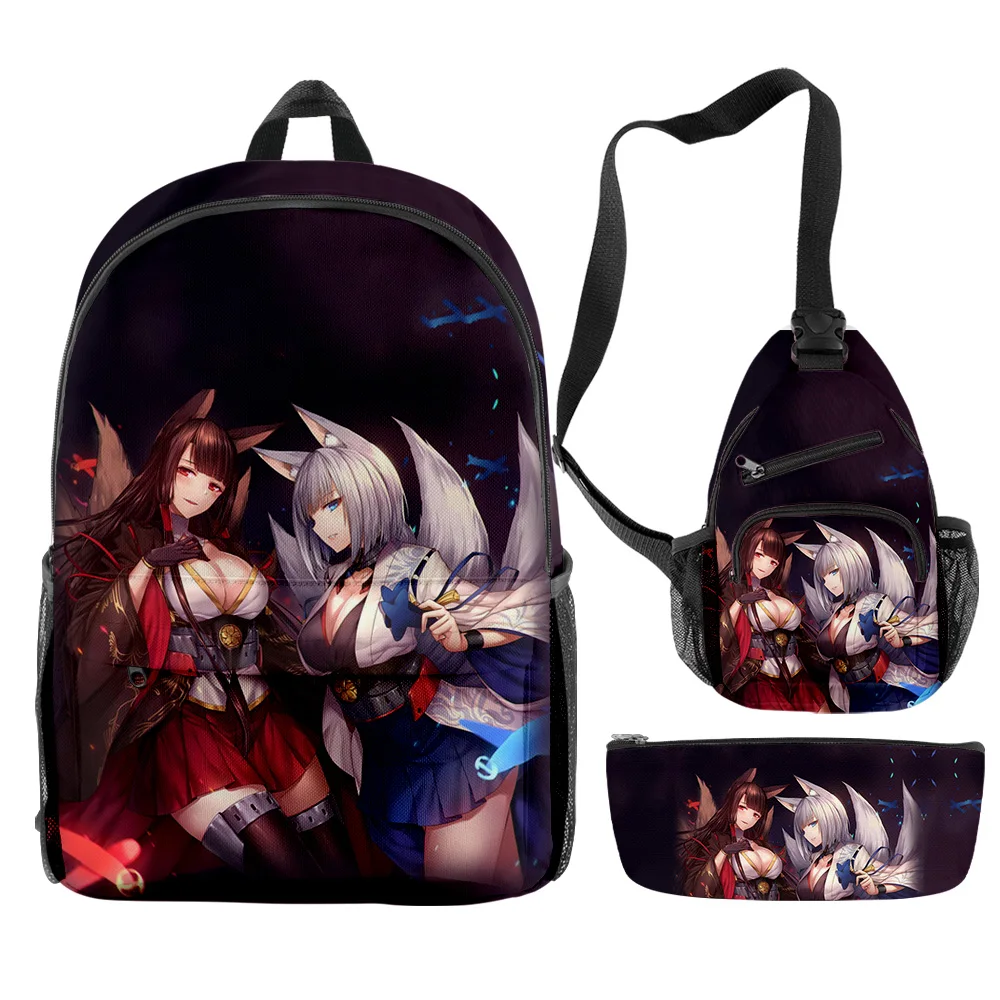Popular Fashion Funny Azur Lane Game 3D Print 3pcs/Set pupil School Bags Trendy Travel Laptop Backpack Chest Bag Pencil Case