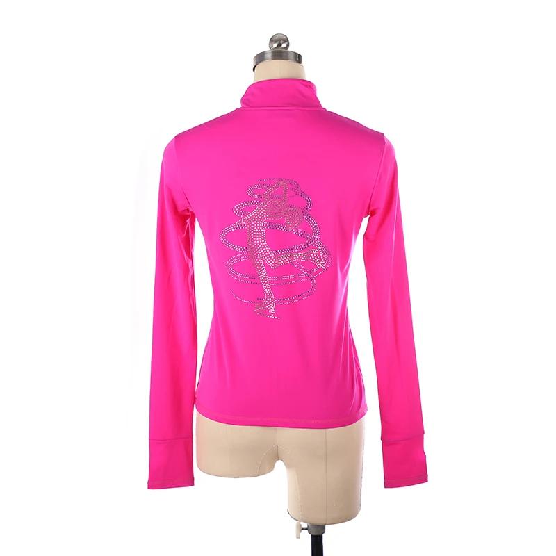 Rhythmic Gymnastics Figure Skating Competition Training Jacket Women Long Sleeve Zipper Top Patinaje Shiny Rhinestone