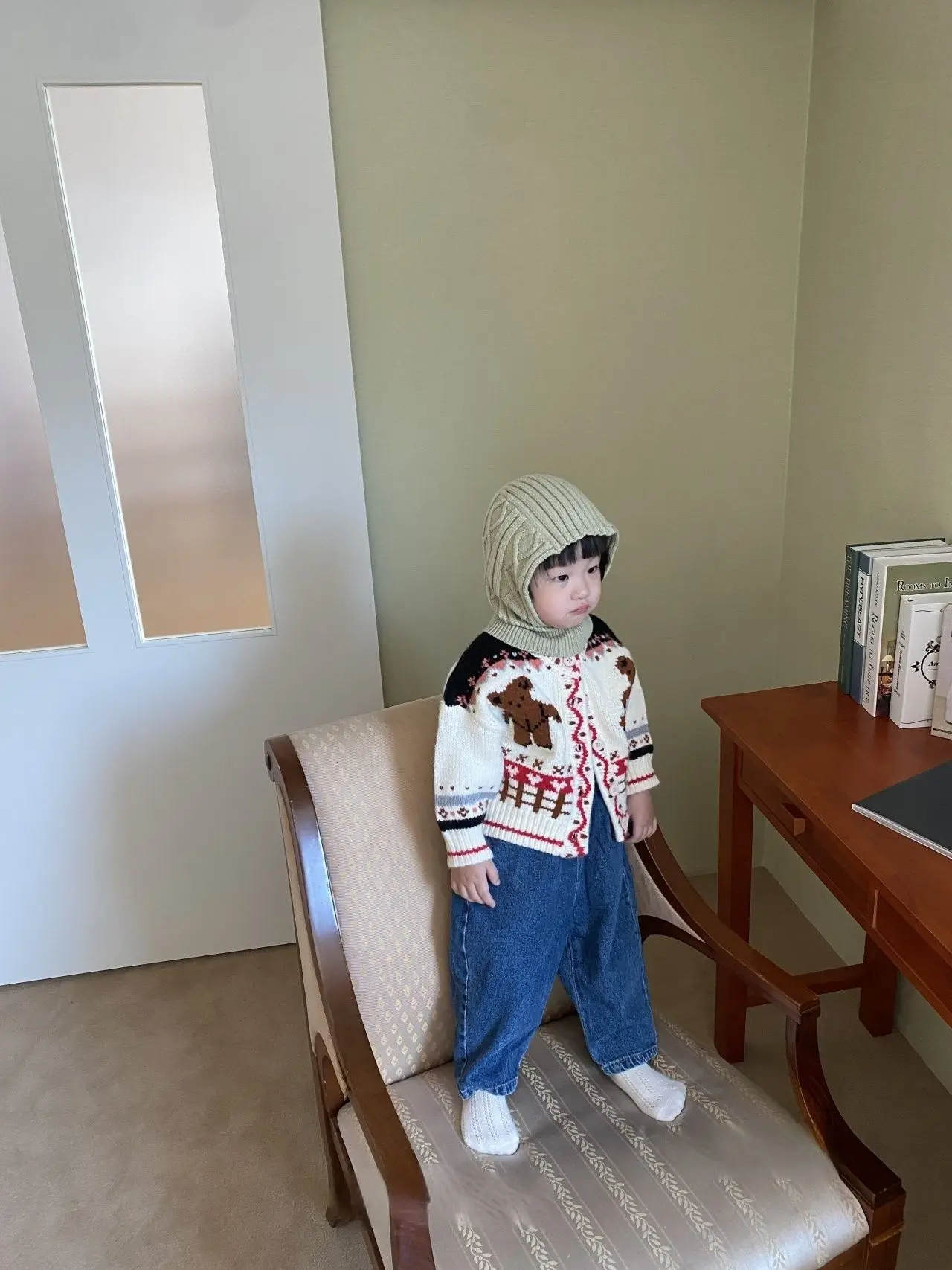 가을 겨울 면 소재 부드러운 패션 곰 니트 소년 가디건 소녀 스웨터 코트 3797C 인스 한국 어린이 니트 스웨터