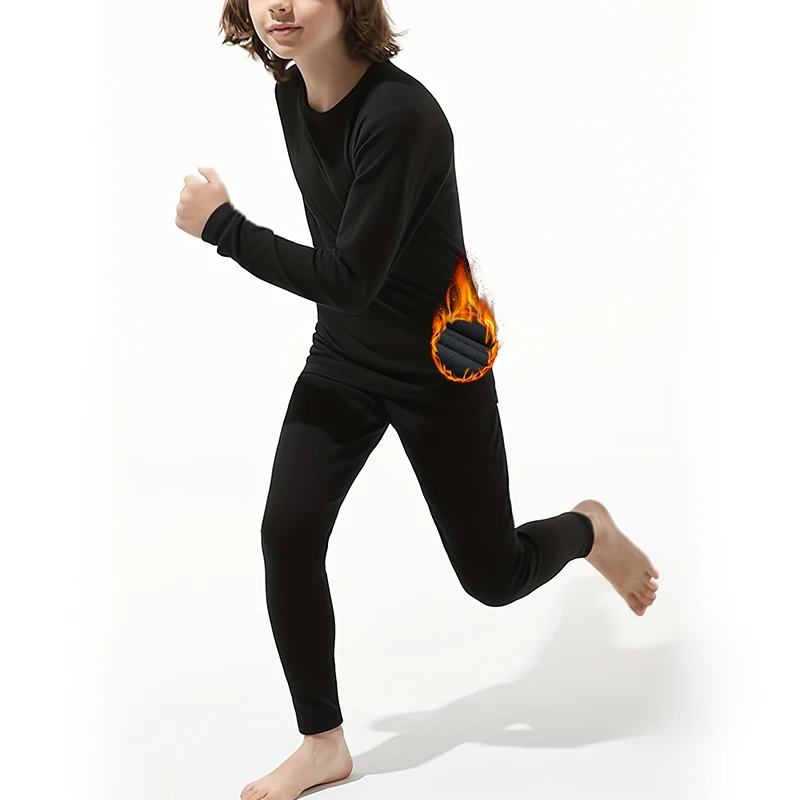 HOPLYNN Thermal Underwear Set for Children Ski Underwear Boys Girls Functional Double-Sided Fleece