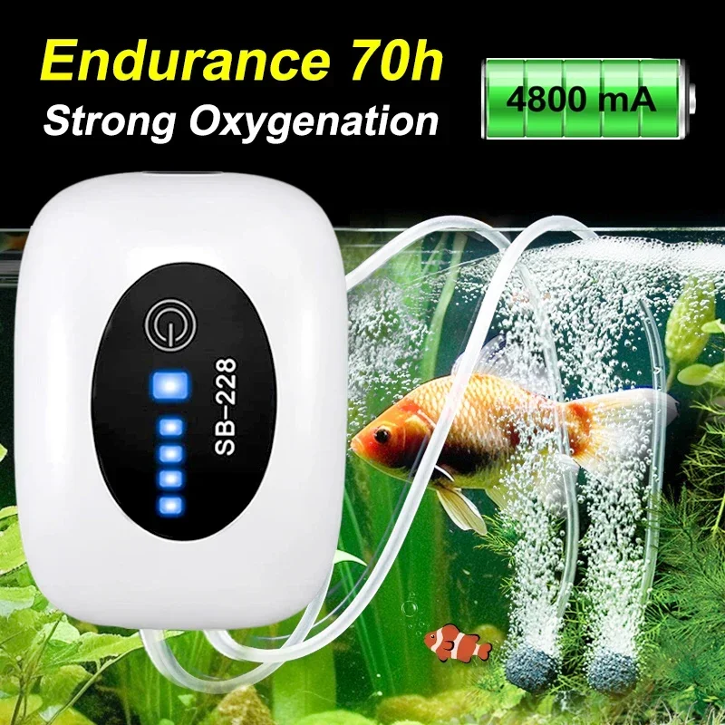 

4800mAh Aquarium Oxygen Air Pump Ultra Silent Indoor Outdoor Fishing Compressor Fish Tank USB Charging Small Portable Exhaust