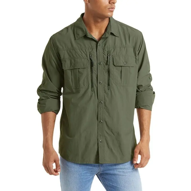 Trainiing Hiking Shirts Men Long Sleeve Cargo Work Shirts Summer Outdoor Quick Dry Hunting Shirt mens long sleeve shirts