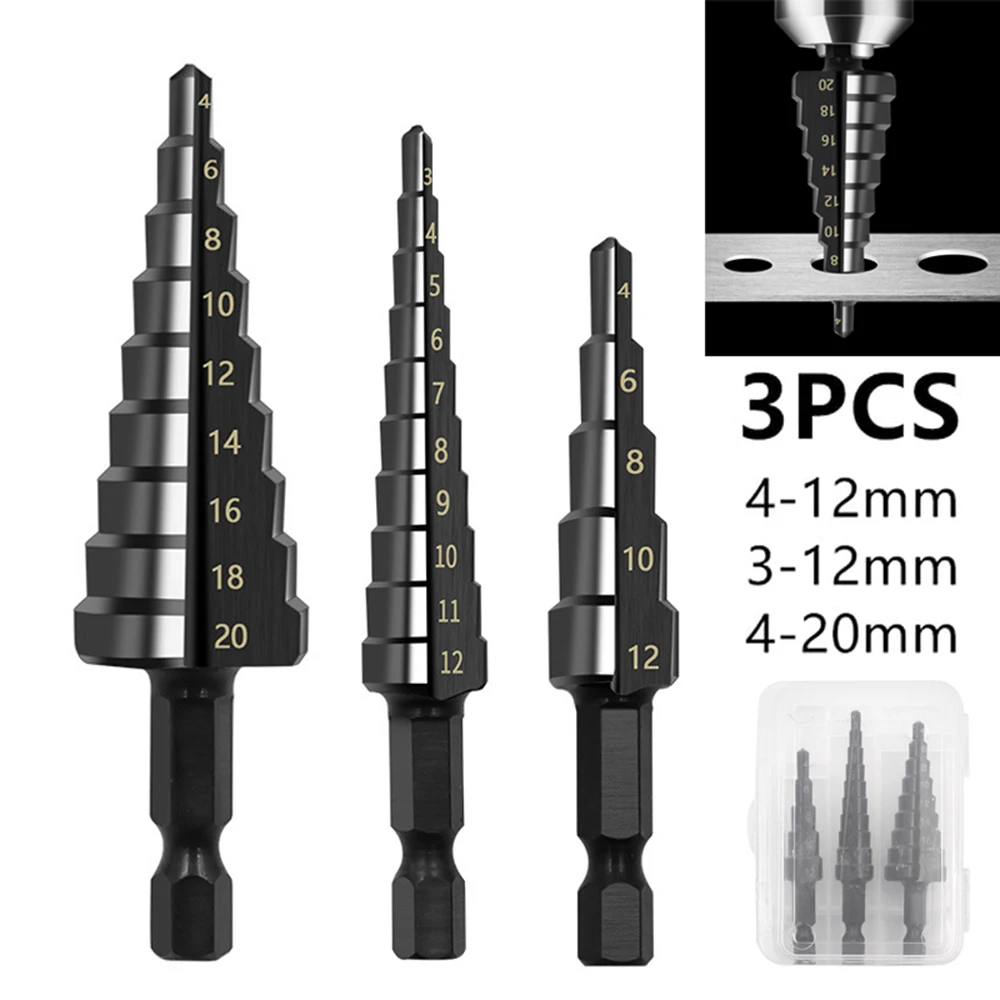 SMARLAN 3-12mm 4-12mm 4-20mm HSS Straight Groove Step Drill Bit Set Titanium Coated Wood Metal Hole Cutter Core Drill Bit Set