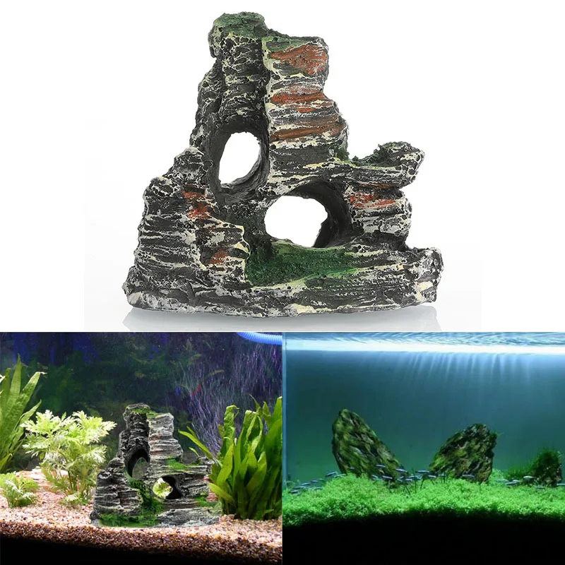 Artificial Moss Hiding Cave Mountain View Underwater Fish Tank Ornament