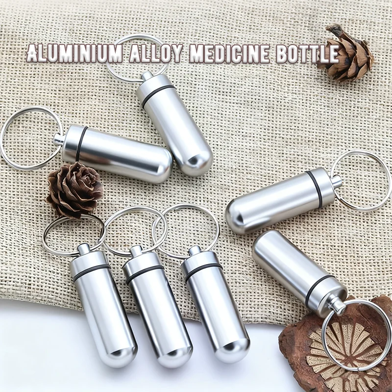 Portable Aluminium Alloy Mini Keychain Storage Bottle with Sealed Compartment Outdoor Waterproof Metal Medicine Case PillBox