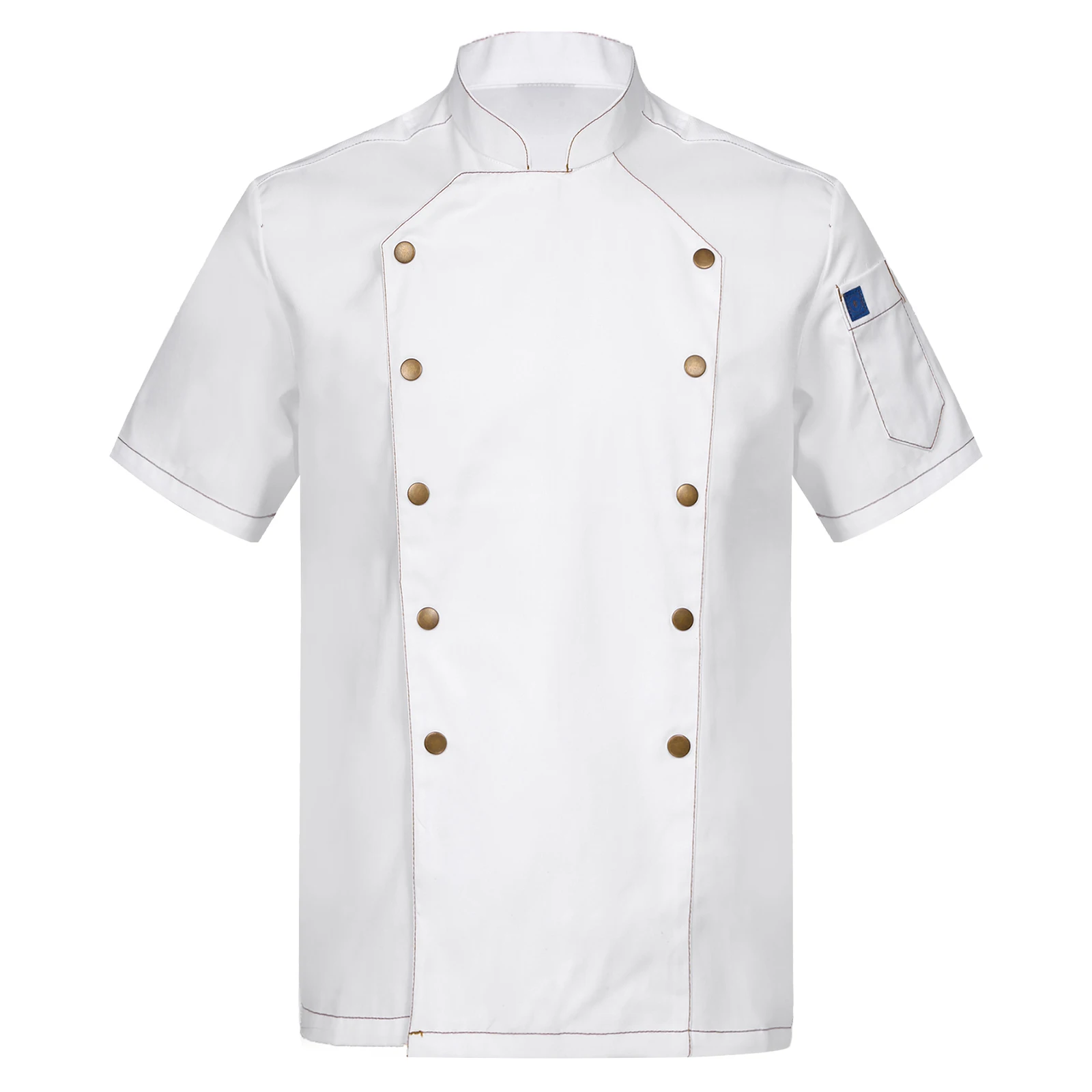 

Kitchen Hotel Stand Collar Short Sleeve Restaurant Chef Jacket Mens Womens Double-Breasted Tops Cooks Uniform Tops