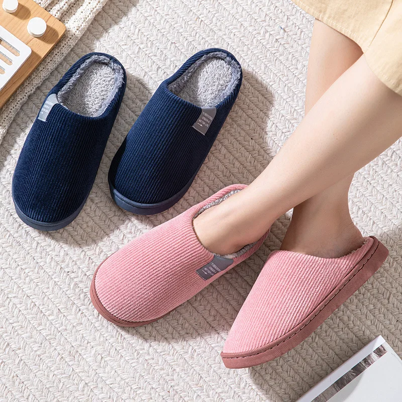 

Warm Plush Winter Slippers Women Men Indoor Shoes Soft Sole Anti-slip Home Floor Couples Cotton Slides Ladies House Slipper