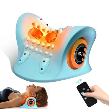 Massaggiatore cervicale per collo EMS con calore, cuscino per massaggio rilassante per trazione portatile a bassa frequenza con impulso per colonna vertebrale con telecomando