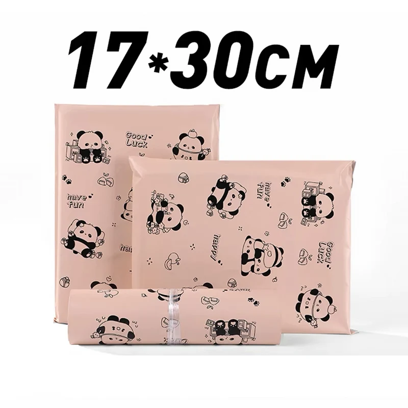 17x30cm/25x35cm Lotus Pink Express Bag Cute Panda Print Courier Bags Good Luck Shipping Mailing Envelope Gift Pouches 10Pcs