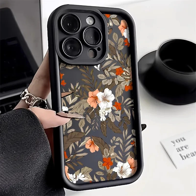 Retro Flower Shockproof Silicone Phone Case with Lens Protection