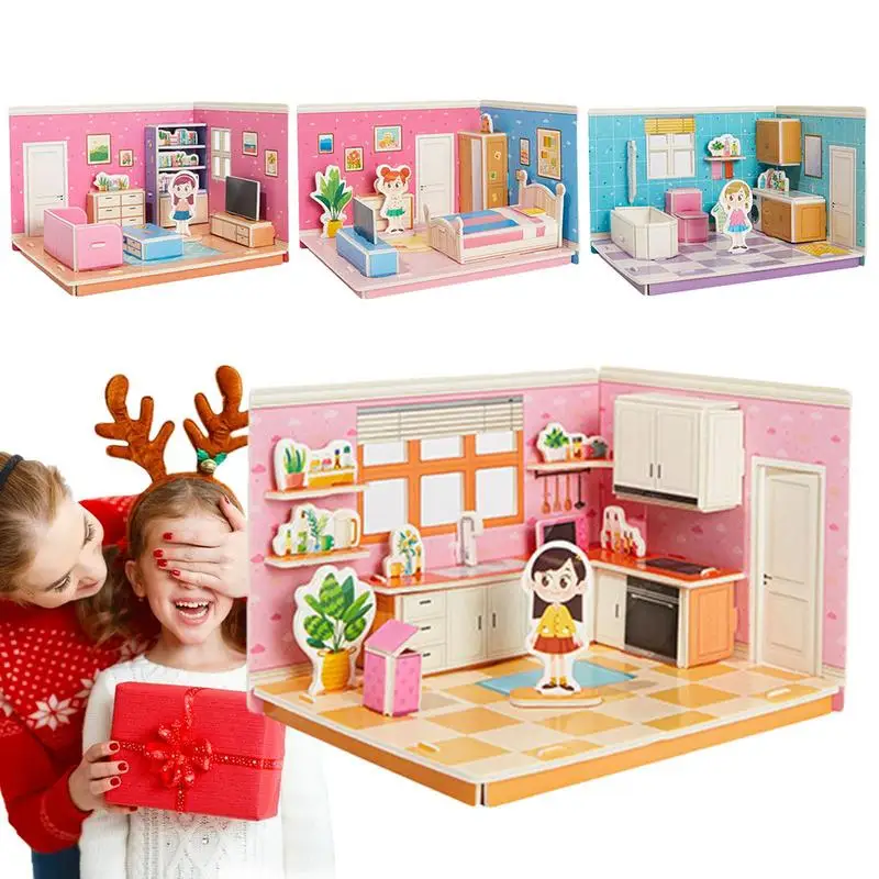 

Stereo Room Puzzle 4Pcs Stereo Paper Room Puzzle 3D Educational Safe Puzzle Toys Decorative Creative Room Puzzle For