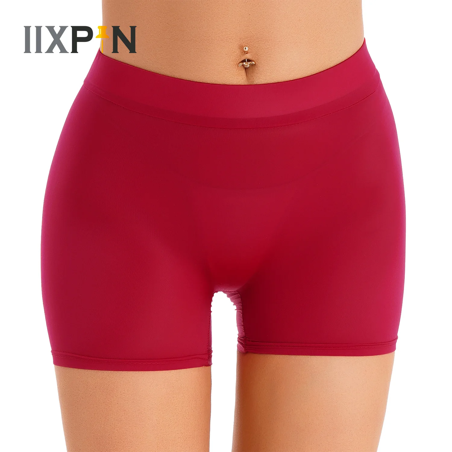 Womens Semi See through Shorts Glossy Stretchy Low Rise Short Pants