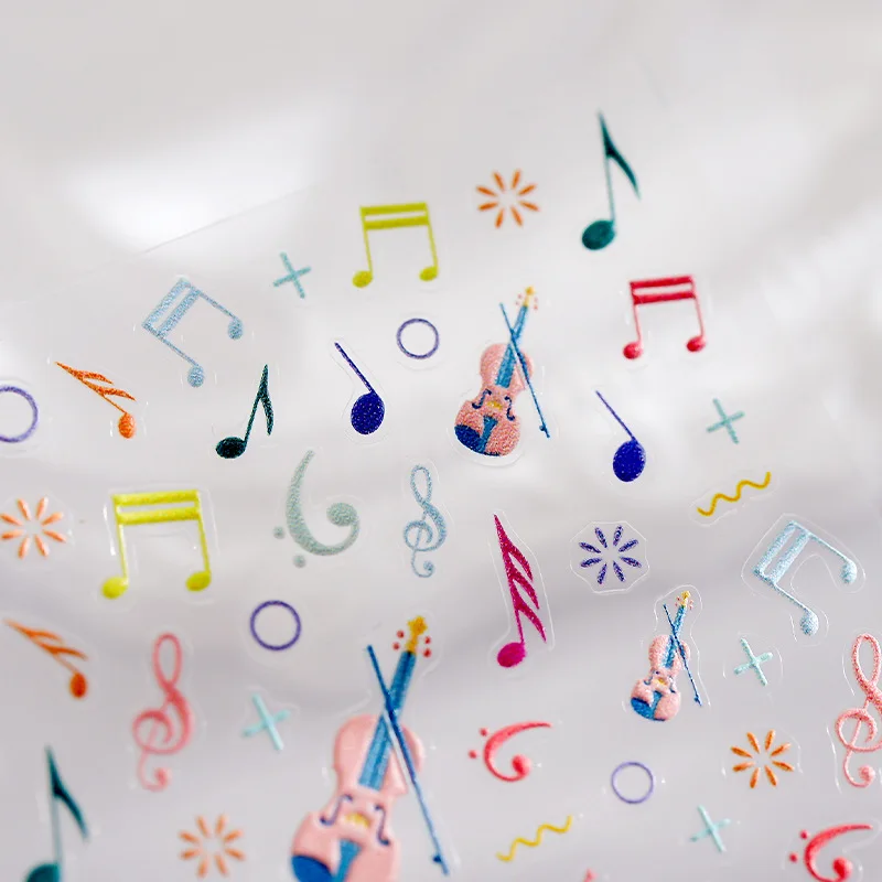 1 Sheet 5D Realistic Relief Colorful Dancing Music Notes Adhesive Nail Art Stickers Decals Manicure Accessories DIY Ornaments 3