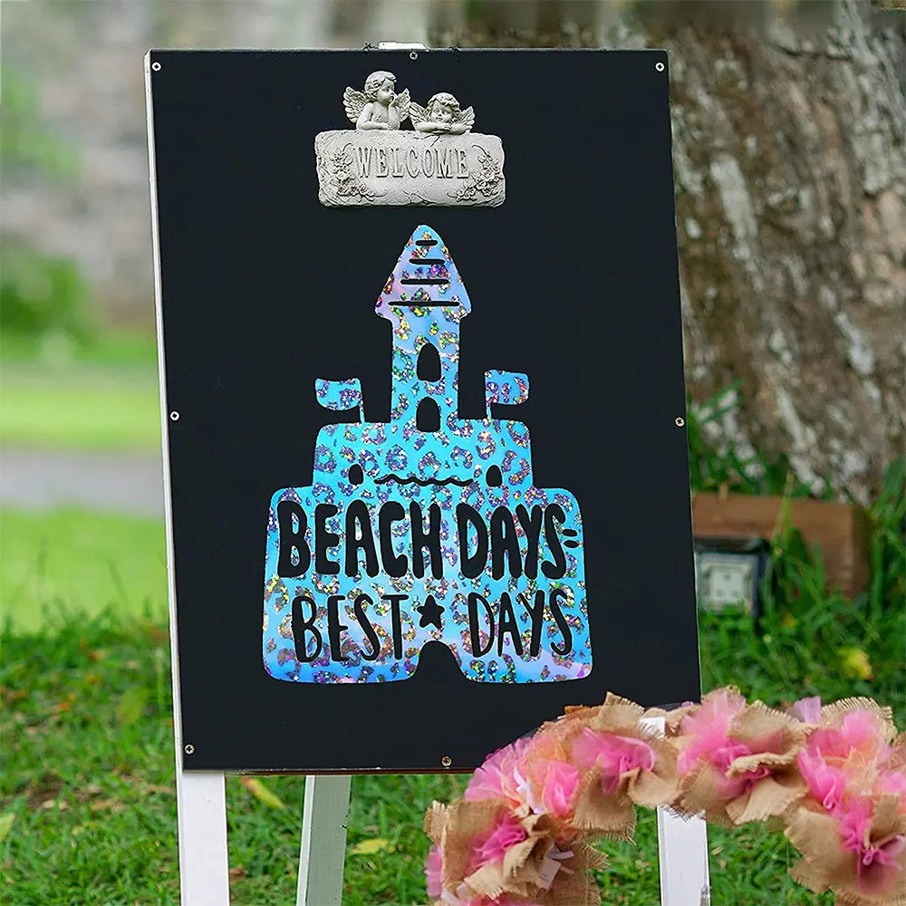 4Pcs 12x10in Bundle Holographic/Rainbow Leopard Adhesive Carft Vinyl Sheets Cut Film DIY Handmade Festival Birthday Card Gift