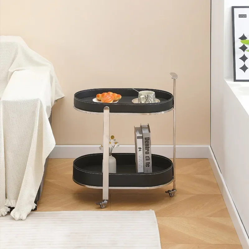 Creative Sofa Side Table with Storage, Internet Famous Coffee Table, Movable Leather and Stainless Steel Design, Modern