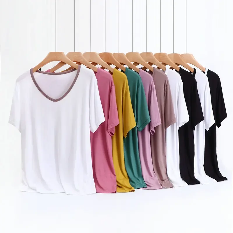 

Modal Short Sleeve Women's Summer V-neck Undercoat Thin Slim Versatile Women T-shirt Solid Color Large Loose Short Sleeve Tops