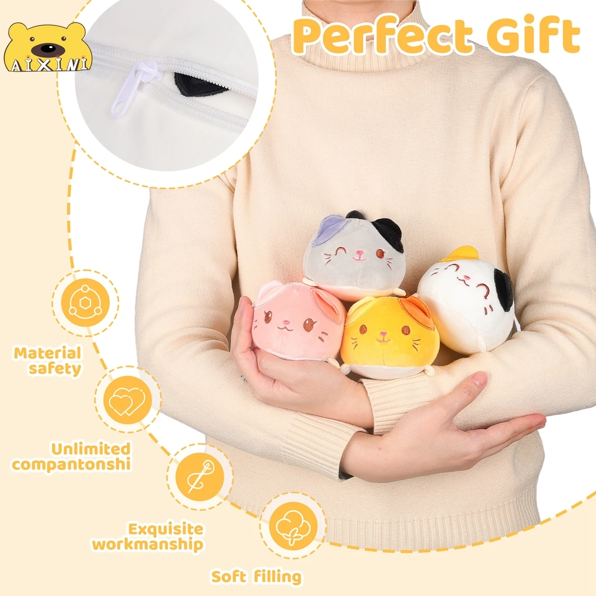 AIXINI Cute Cat Bee Mommy Stuffed Animal with 4 Little Baby Cats Plush Soft  Cartoon Hugging Toy Gifts for Kids Kawaii Pillow - AliExpress