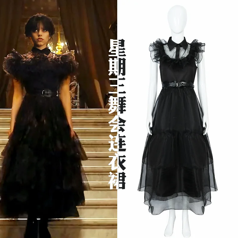 Gothic Wednesday Addams Family Dance Party Costume Cosplay Morticia Addams Jk Uniform Dress Girls Women Vintage Outfit Halloween