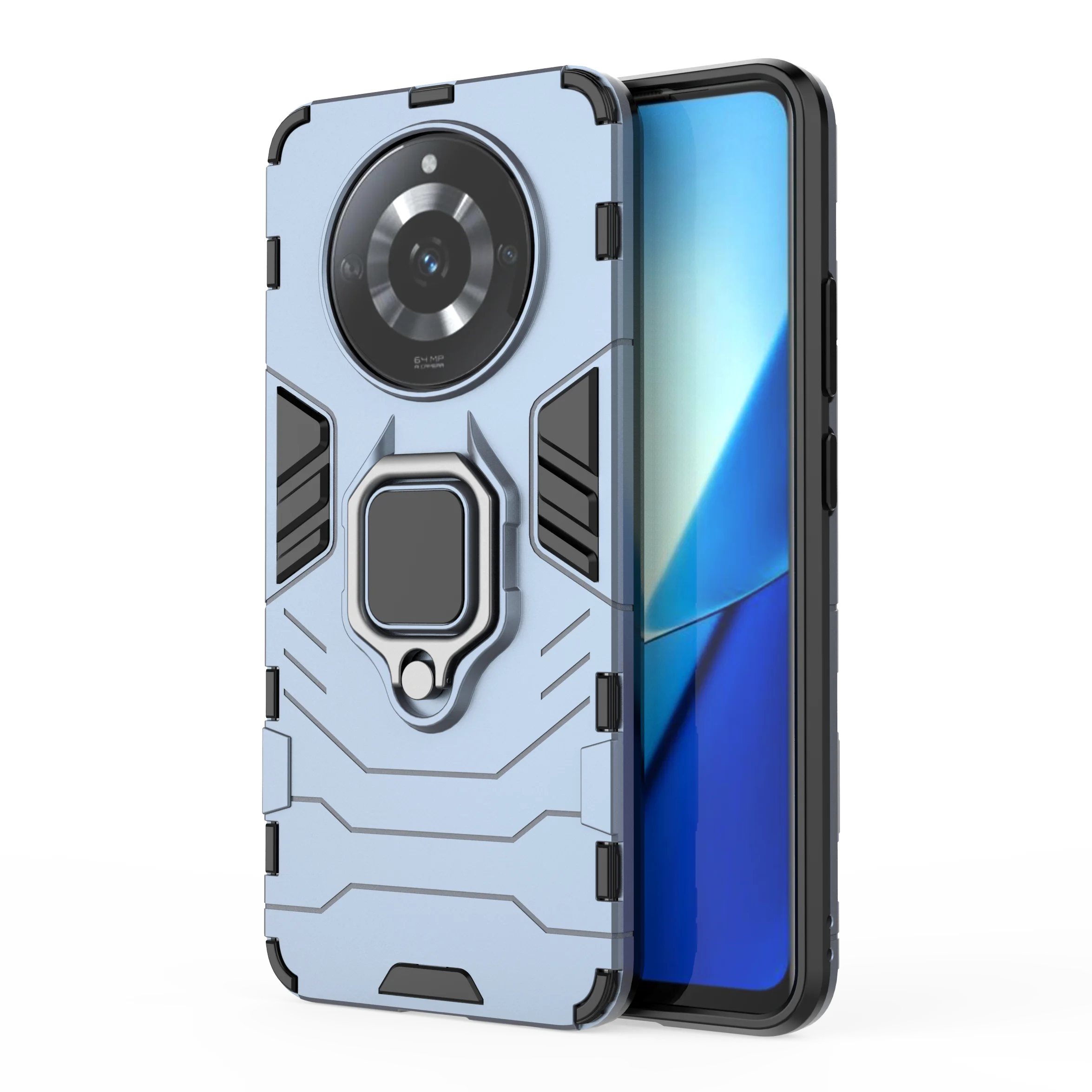 Shockproof Ring Stand Back Phone Cover for Realme C20 A (Blue)