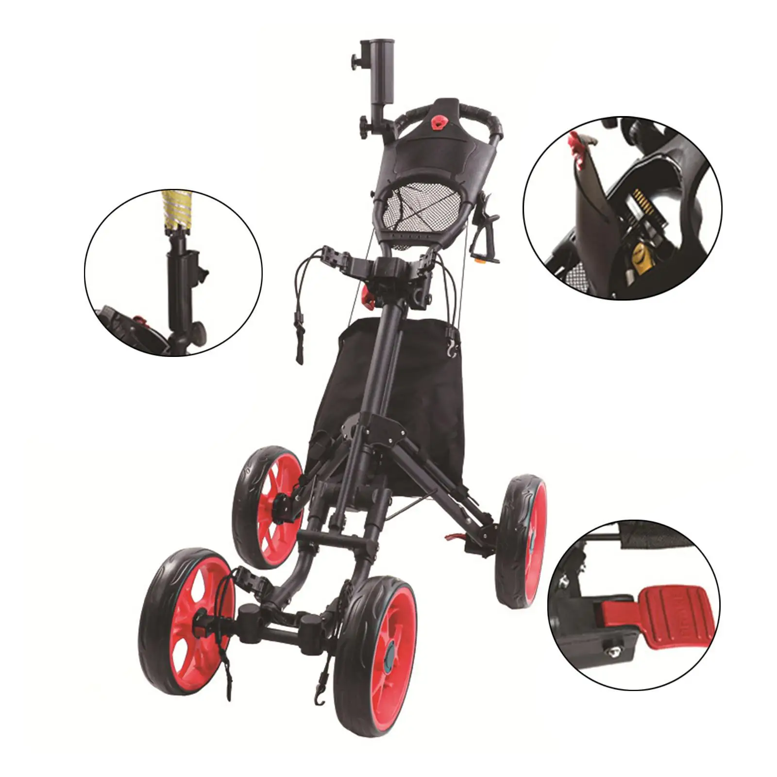 접이식 골프 트롤리, 빠른 접이식 알루미늄 합금 골프백 카트, 휠 및 풋 브레이..