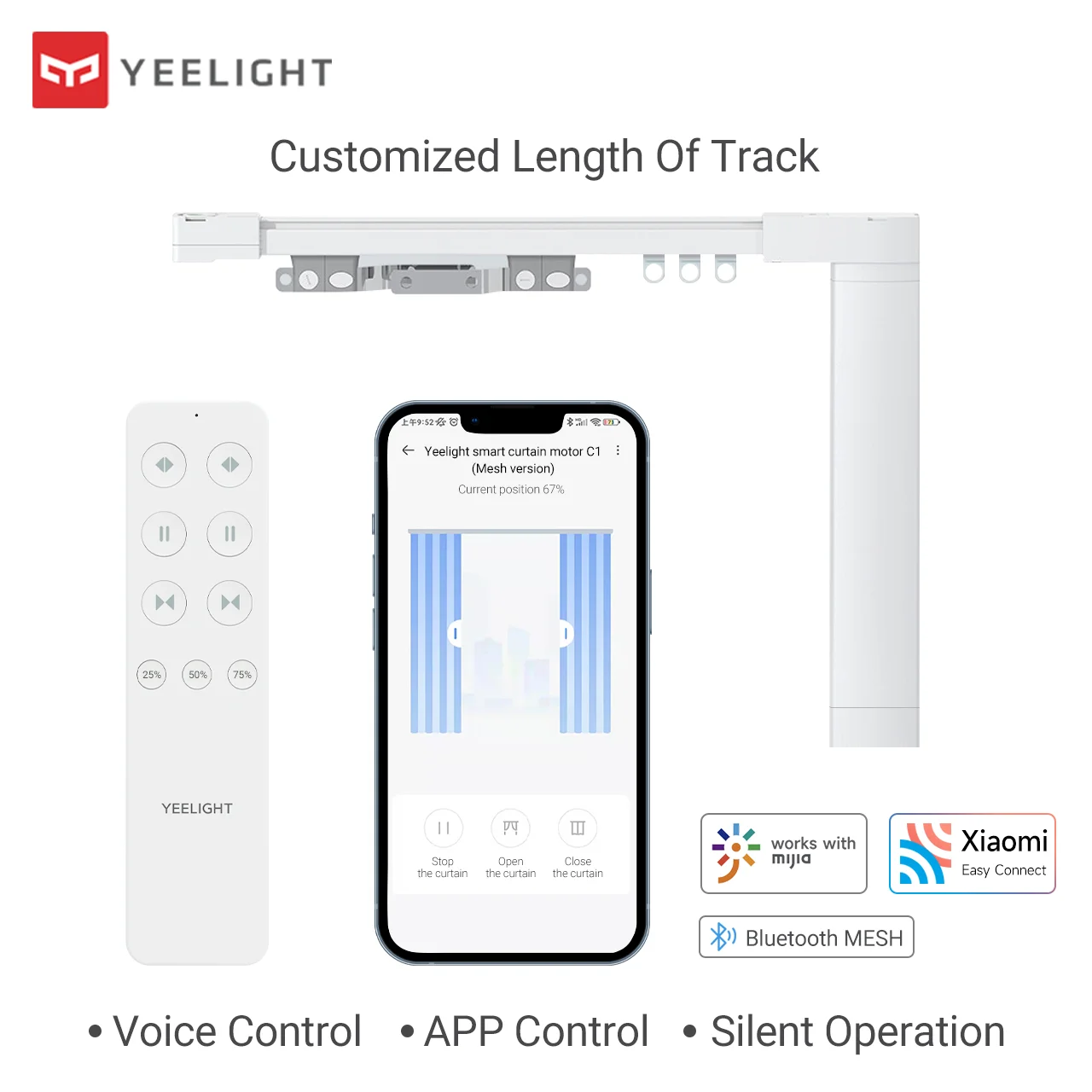 

Интеллектуальный шторный трек Yeelight, индивидуальная сетчатая электрическая система управления шторками для Wi-Fi Bluetooth-совместимого двигателя