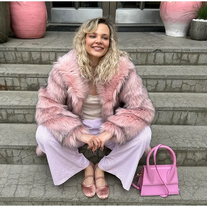 Winter Faux Fur Long Coat For Women Fashion Full Sleeve Fur Collar Oversize Female Jacket New Elegant Thick Warm Outwear