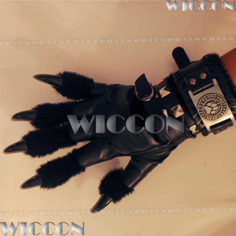 Kig Furry Claws Fluffy Gloves Fursuit Kigurumi Cosplay Furred Black White Accessory Dog Bracelet Holloween Women Men Customized