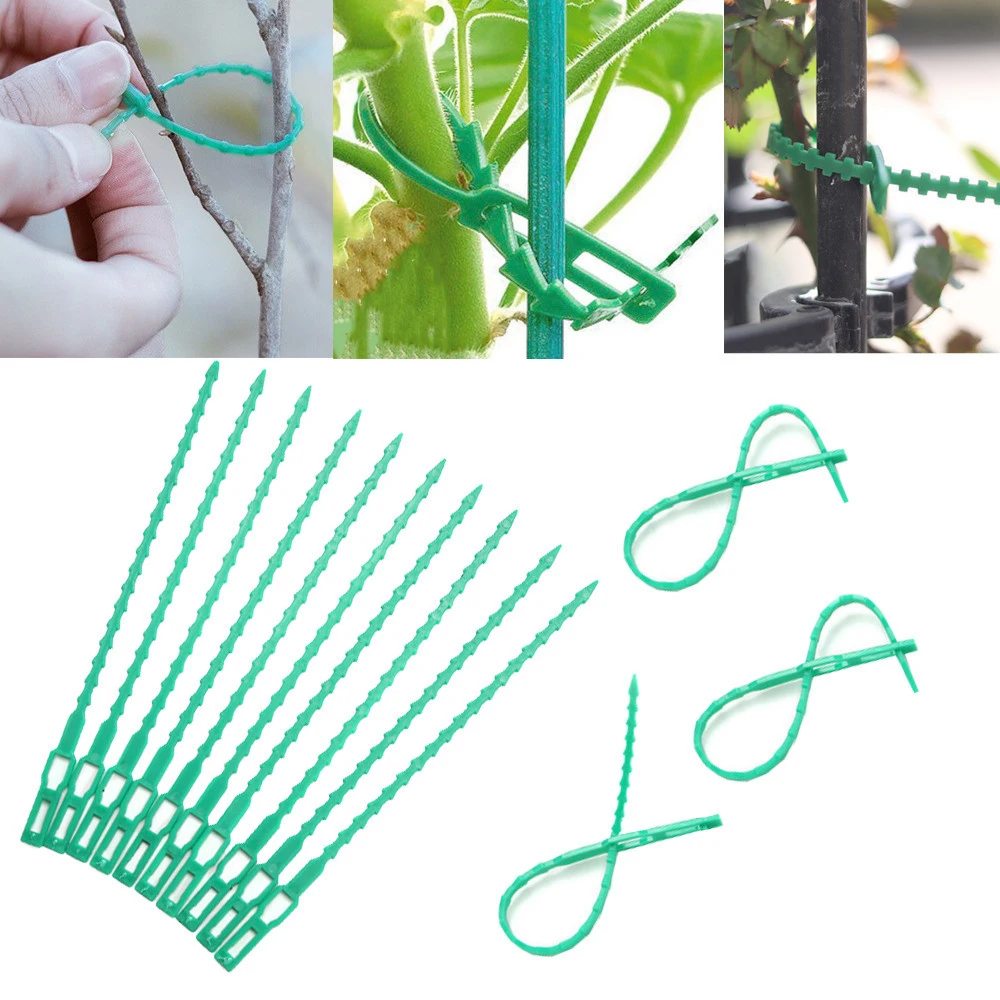 

30/Reusable Garden Cable Ties Plant Support Shrubs Fastener Tree Locking Nylon Adjustable Plastic Cable Ties Tools