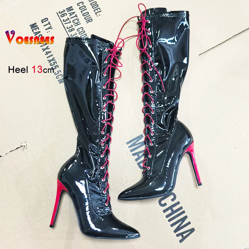 Women High Heel Boots 2025 Spring Autumn Fashion Lace-up Everyday Outdoors Shoes Side Zipper Pointed Female Elegant Long Boots