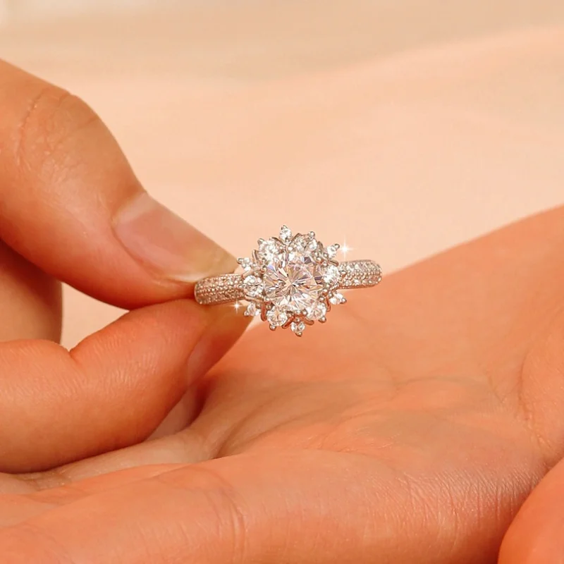 

1 Carat Flower Moissanite Engagement Rings Sterling Silver S925 Women Luxurious Fine Wedding Jewelry Certificate Drop Shipping