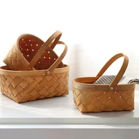 Fruit Basket Rattan Hand Woven Storage Basket With Handle Photo Props Home Sundries Organizer Portable Picnic Storage Baskets 2