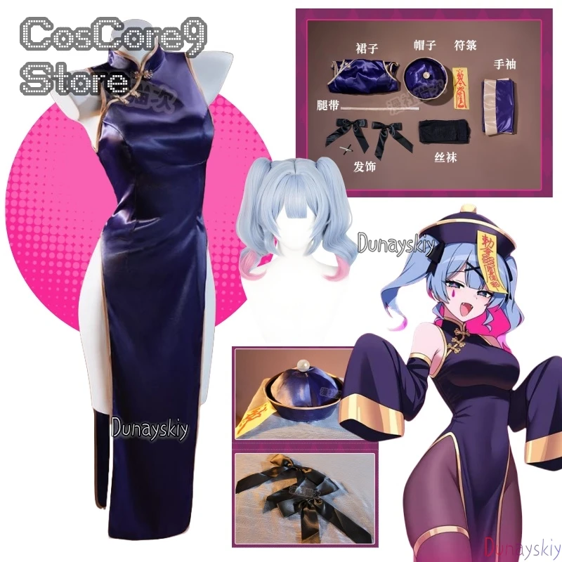 Mikuku Coniglio Foro Jiangshi Cosplay Cheongsam ssiHalloween Anime Qipao Con Pantaloni Cappello Calzini Vestito Ruolo Palying Party - immagine 2