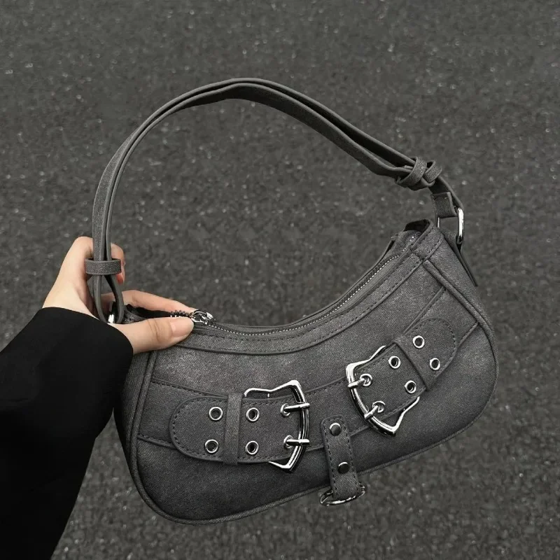Sweet Cool Denim Grey Shoulder Bag Women Y2k Grunge Hot Girls Casual Handbag Lady Vintage Versatile Underarm Bag Autumn bolsas