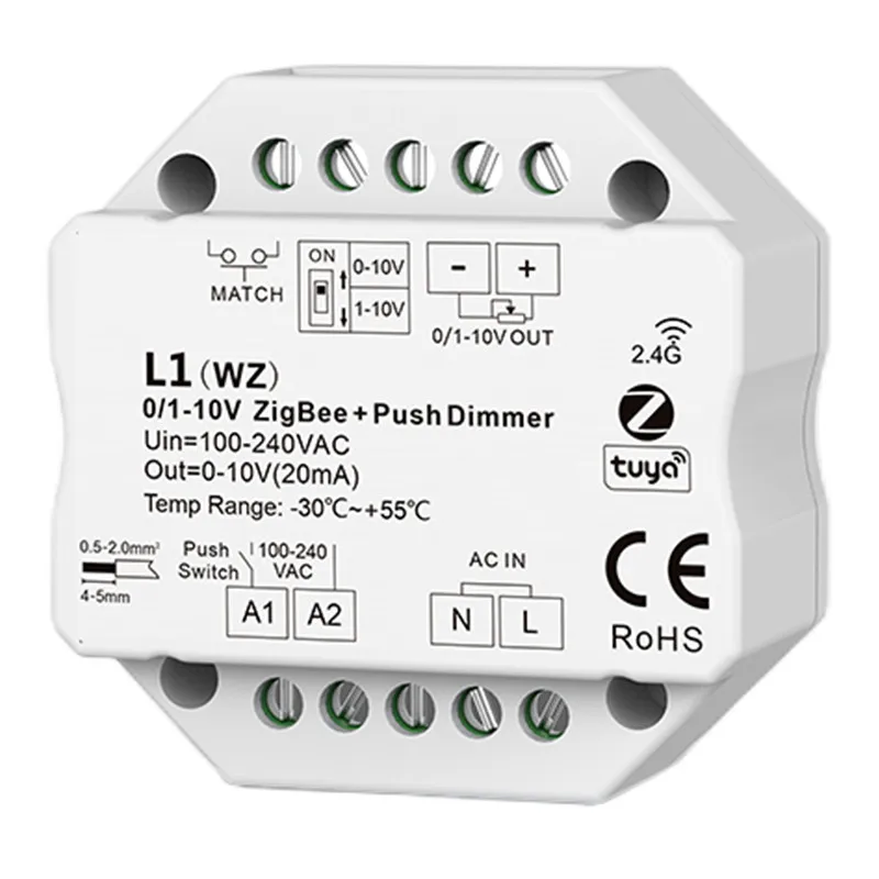 Bluetooth Push Dimmer 2.4G Dimming Remote Controller RF to 1 Channel 0/1-10V Dimmer ZigBee + RF L1 L1(WT) L1(WZ) L1(WB) smart light switch led dimmer switch led dimmer controller smart dimmer switch lamp dimmer power cords dimmer switch