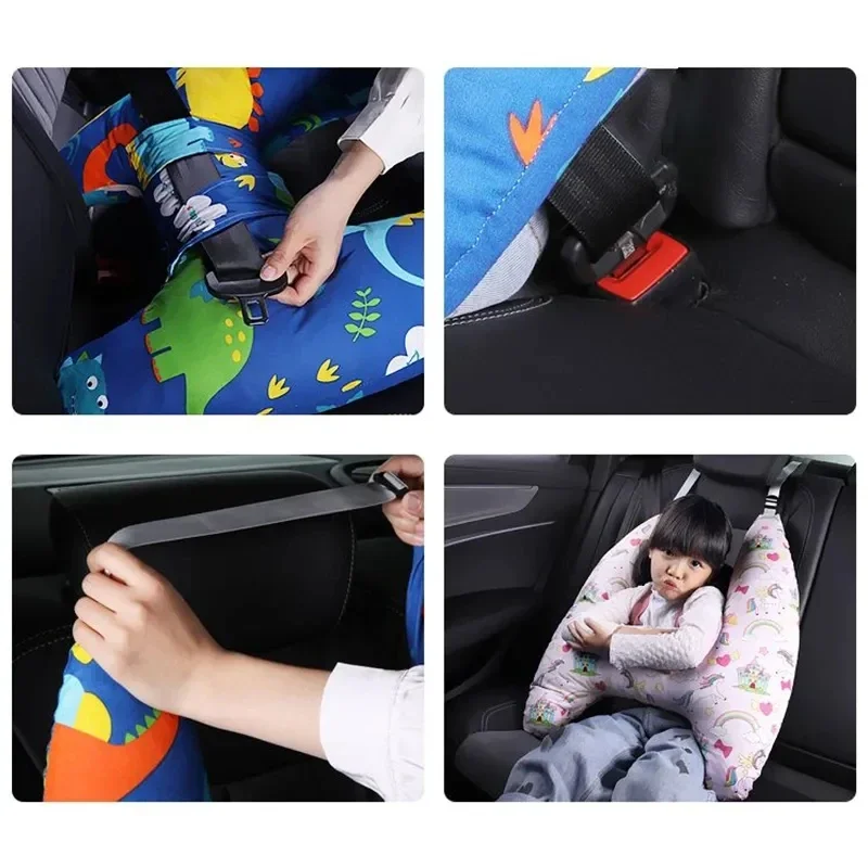 H자형 여행 머리 베개 지지대, 어린이 및 성인 수면 안전 여행 목 베개, 귀여운 동물 패턴 자동차 인테리어 액세서리