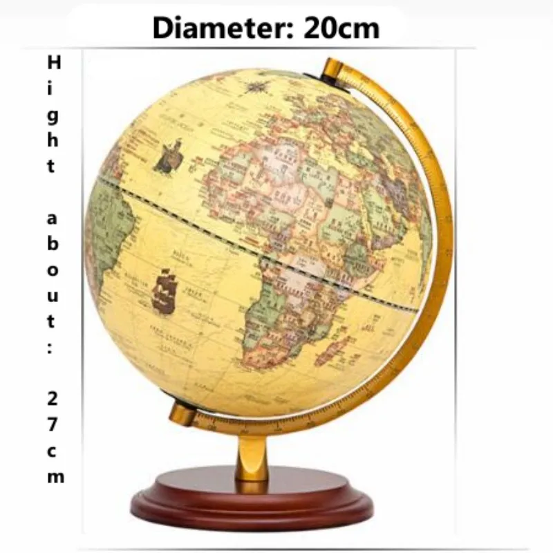 Sphere Diameter 20cm English&Chinese World Globe HD Printed LED Lamp Classical Globe Redwood Base ABS 360&deg; Living Room Crafts