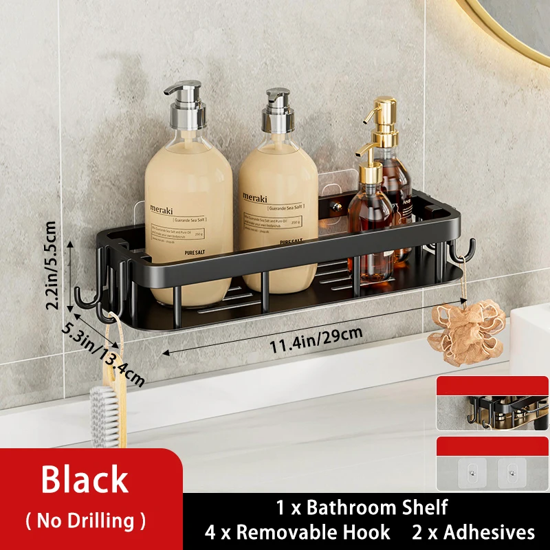 2-Pack Adhesive Shower Caddy Shelf - Black, No-Drill Bathroom