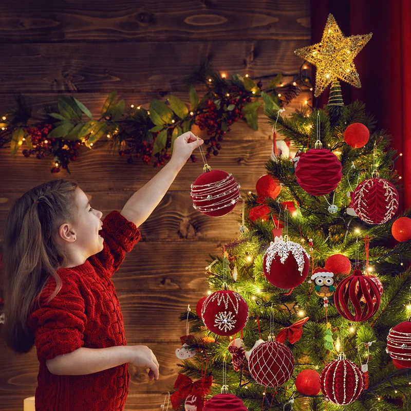 8CM Big Christmas Ball Ornaments Red Xmas Tree Hanging Pendant 2024 Christmas Decorations For Home Navidad New Year Gift 2025