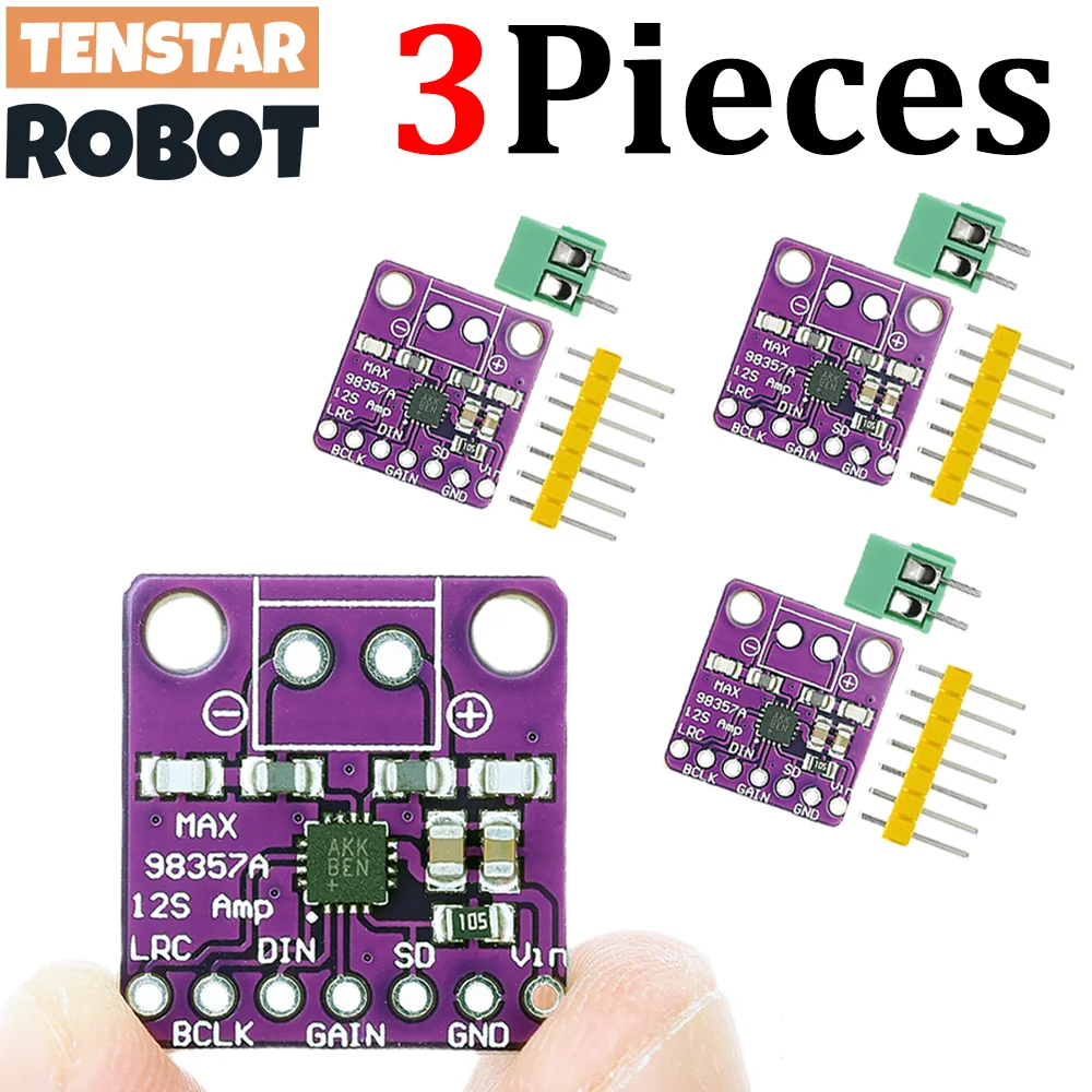TENSTAR I2S Class D Amplifier Breakout Interface DAC Decoder Module Max98357 3pcs, 3W filterless audio for Raspberry Pi ESP32