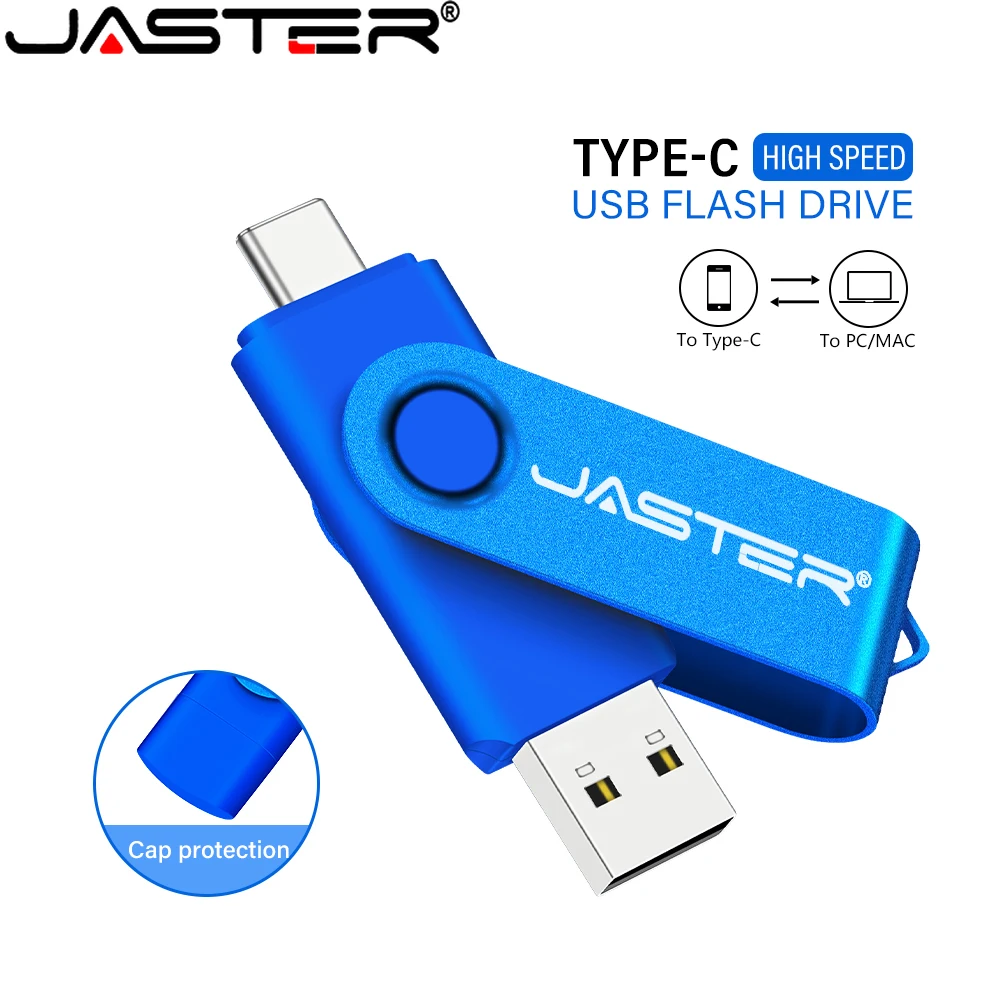 

JASTER Waterproof Flash Drive Rotate OTG Usb 2.0 128GB 16GB 32GB Type-C Memoria Stick Pendrive Laser Engraving Business gift