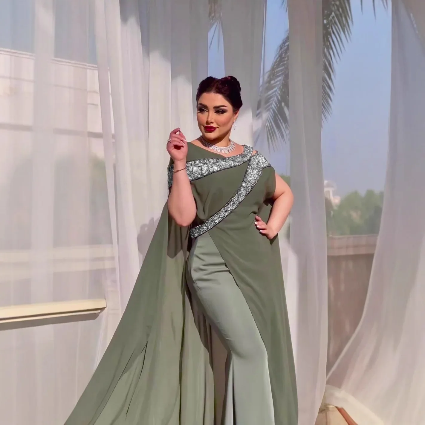 الخريف / الشتاء المرأة الجديدة مثير الشيفون حبة فستان سهره انيق