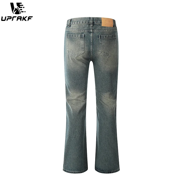 UPRAKF Flared Distressed Pocket Jeans Summer Streetwear Basic Pants Fashion High Street Autumn Casual Denim
