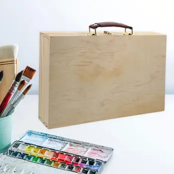 Wood Artist Supplies Box Carrying Case Sleek Multifunctional Portable Organizer Art Tool Box for Markers Paint Brushes Pastel 1