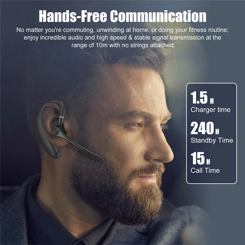 Business Wireless Headset Handsfree Earphones for Both Right Left Ear for Android IOS Phones Wireless Noise Cancelling Headphone 4
