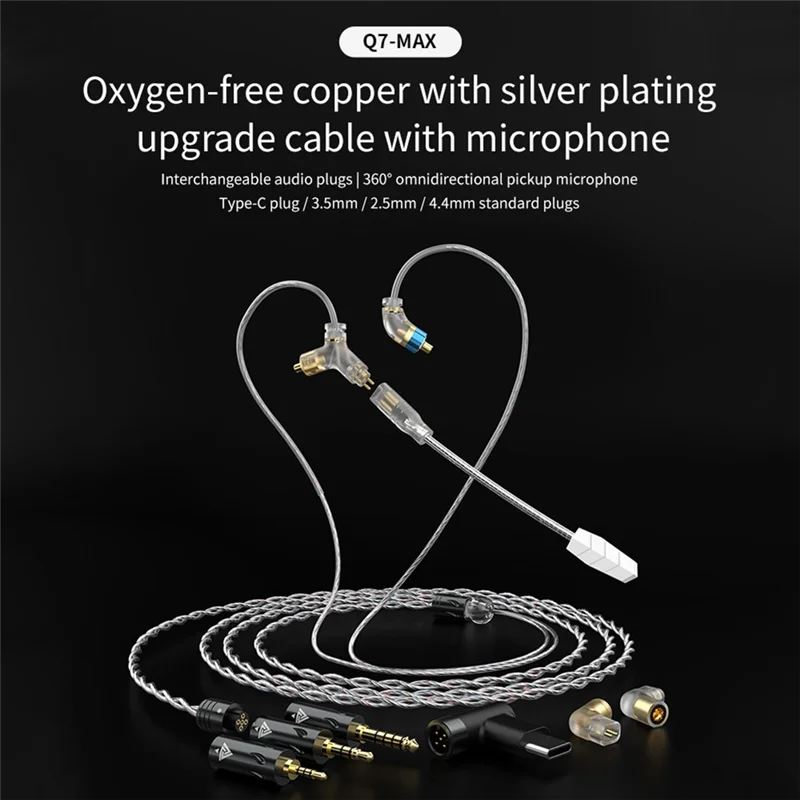 Excellent-QKZ Q7-MAX 이어폰 업그레이드 케이블 유선 이어 버드 다이나믹 드라이버 Hifi Bass 이어폰 2Pin 2Pin QDC 2.5/3.5/4.4Mm 유형